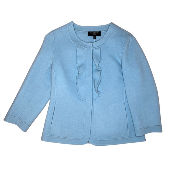 Talbot’s Women’s Baby Blue Crop Ruffle Wool Blazer - Picture 1 of 3